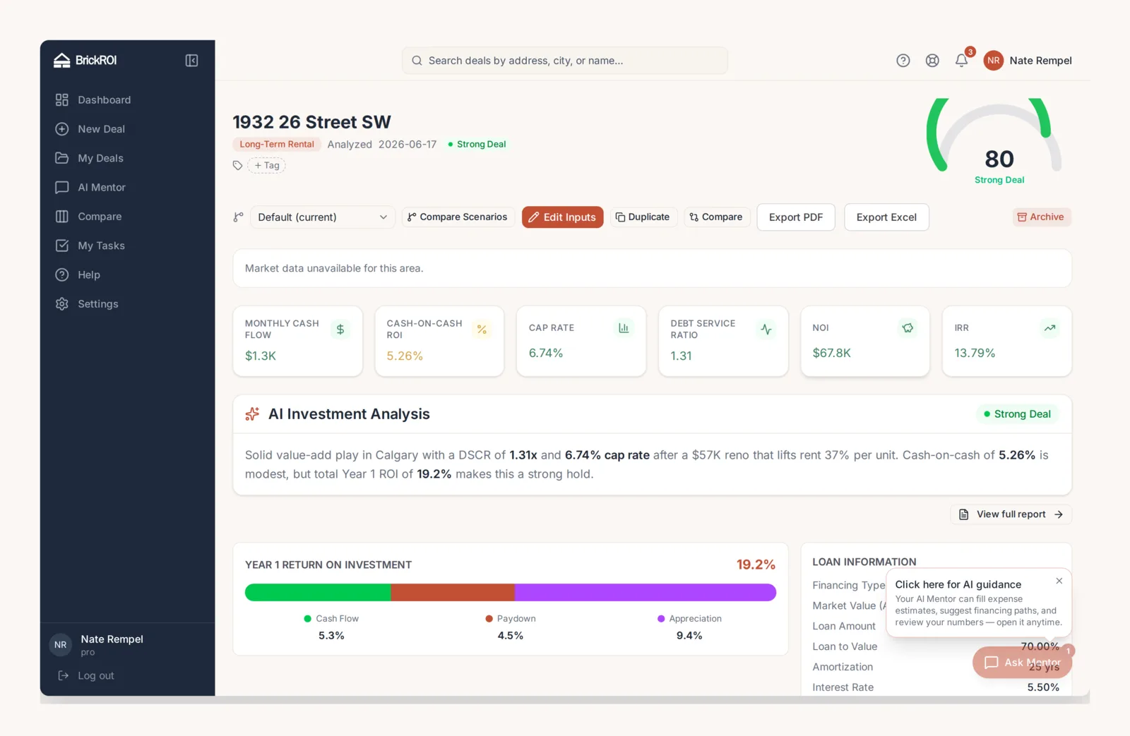 Analysed duplex at 624 22 Ave NW with metrics and a verdict